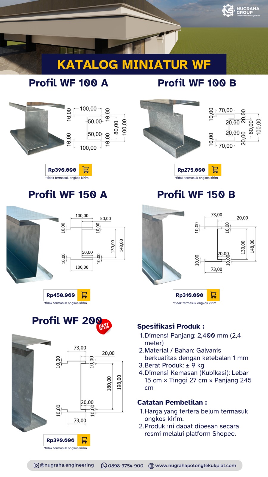 Katalog Miniatur Profil WF 100 sampai 200 produksi PT. Nugraha Potong Tekuk Plat